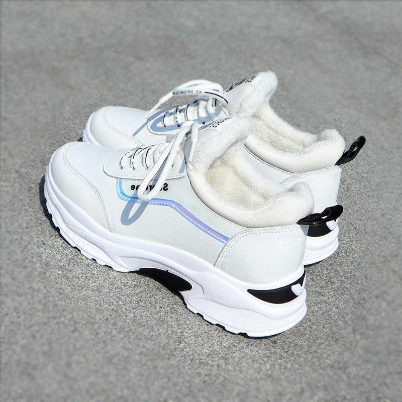 Autumn and Winter Sports Shoes Women's Velvet Cotton Shoes Dad Shoes Female Student Korean Version Versatile Little White Shoes Casual Thick Sole I