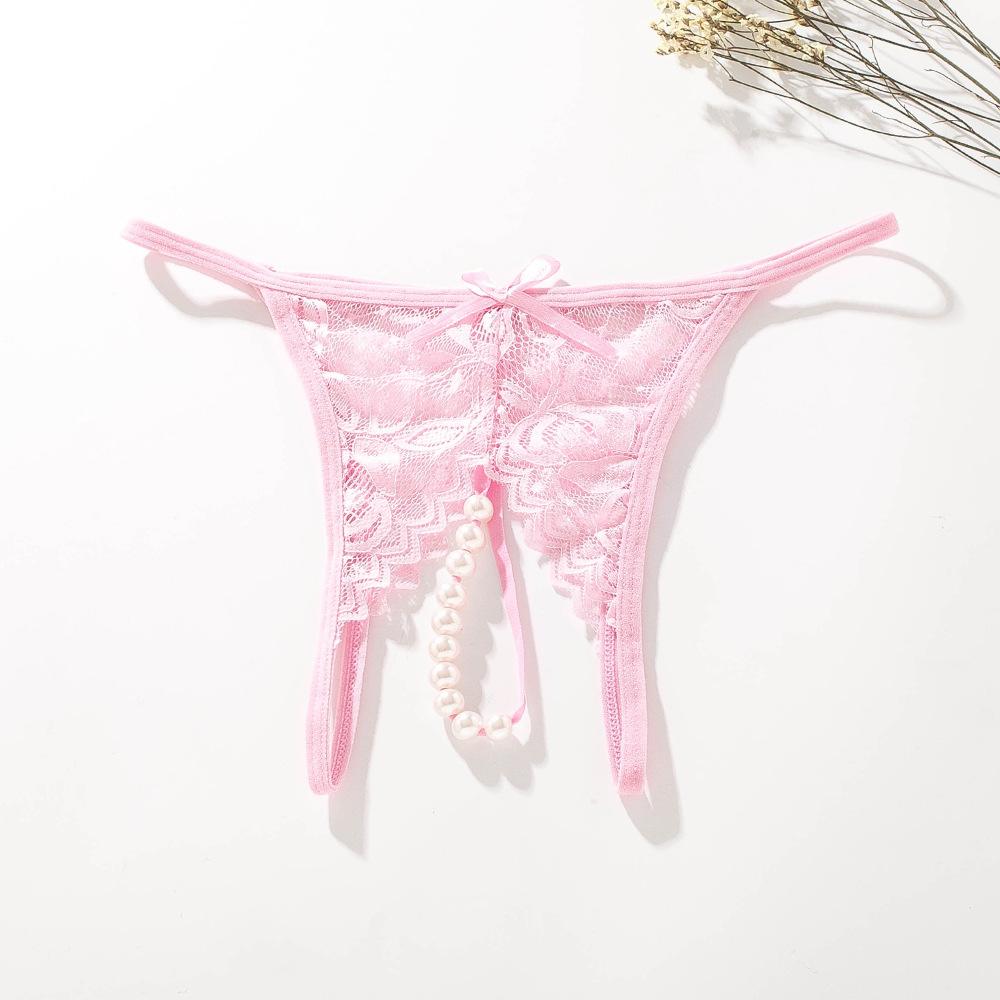 Women's Panties Erotic Underwear Sexy Lace Open Crotch Pearl Rubbing Clitoris Stimulation Low Waist G-String Thong Sexy Lingerie