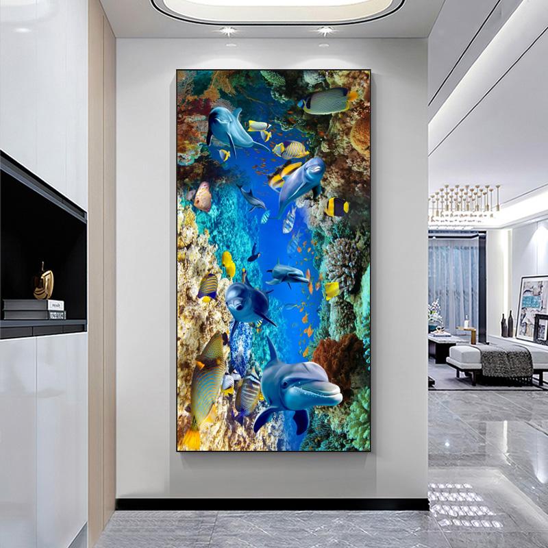 Underwater World Animal Posters and Prints Canvas Painting Dolphin Fish Pictures Wall Art for Living Room Home Decor No Frame