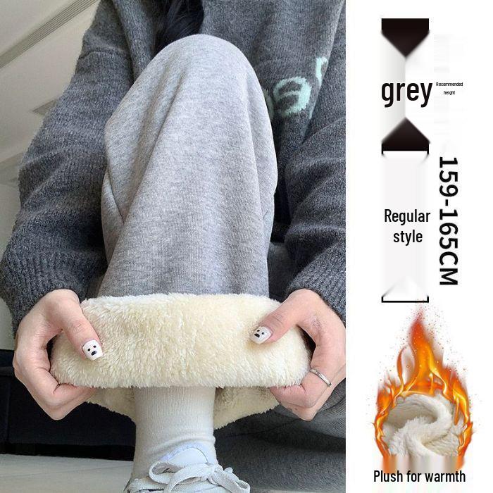 

2025 Women s White-Gray Fleece-Lined Sports Pants: Loose, Cuffed, Straight-Wide Leg, Casual Sweatpants for Autumn/Winter M