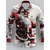 Christmas Santa Claus Casual Men's Button Up Shirt Long Sleeve Christmas theme Shirt Collar Button Up 3D Print Thin Polyester