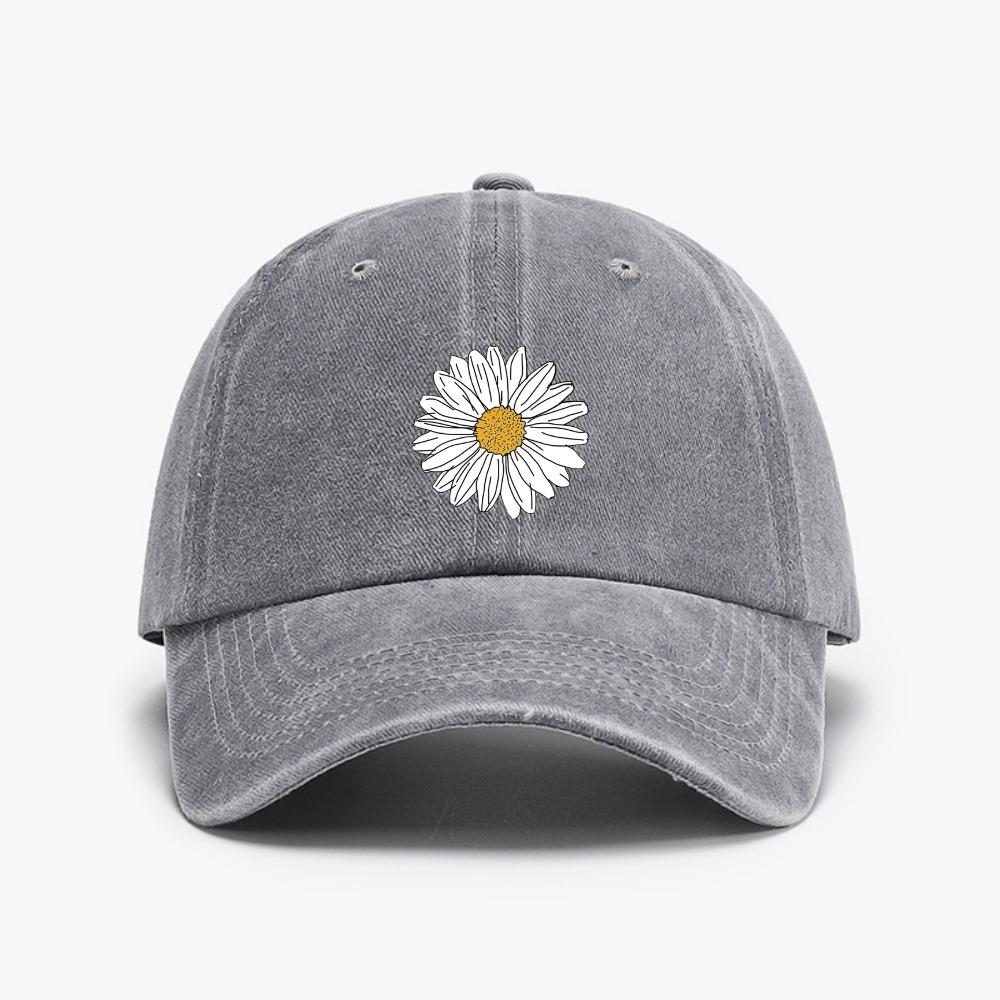 New Daisy Print Baseball Cap Adjustable Hat Retro Distressed Washed Outdoor Golf Fishing Gift Street Style Caps Fashion Adjustable