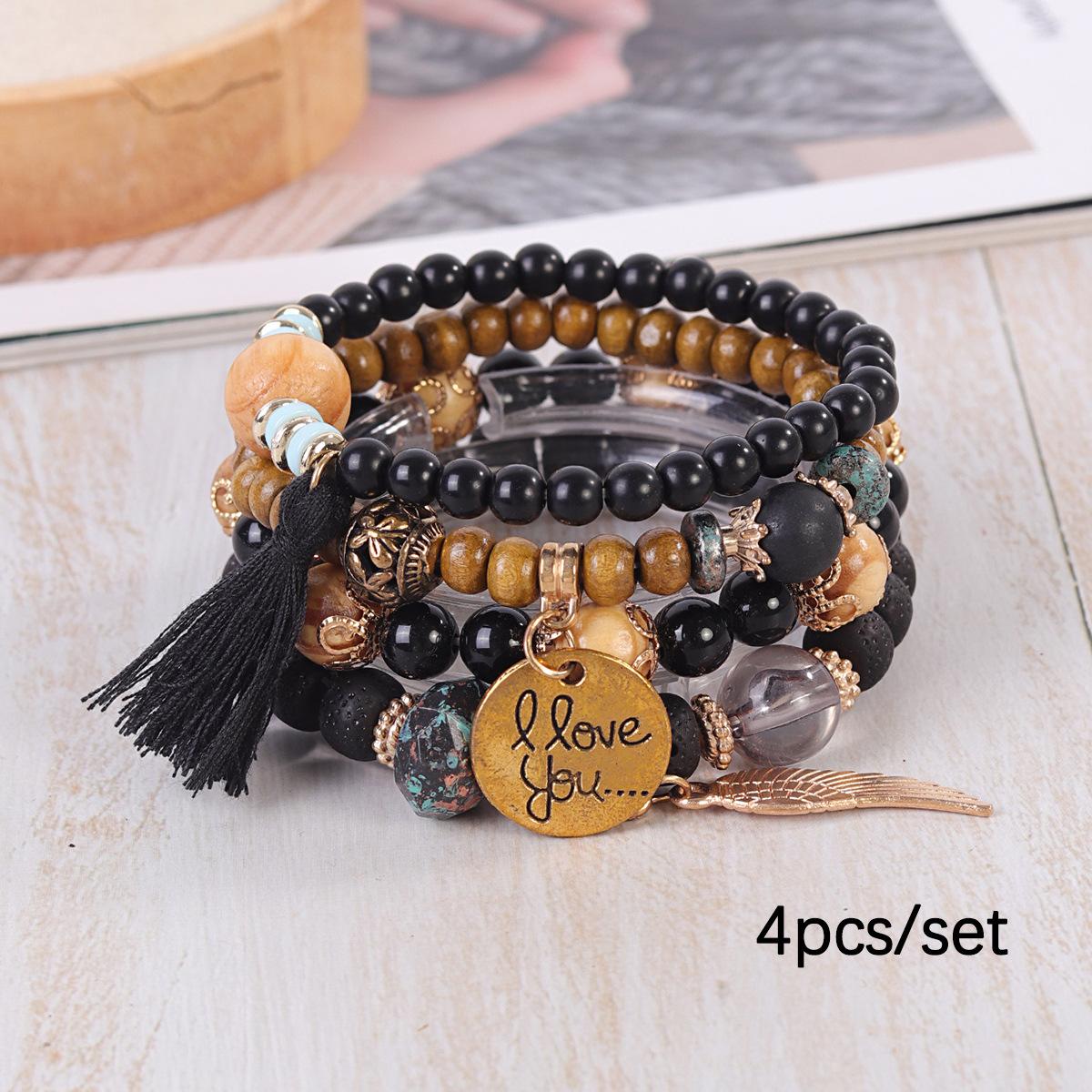 

JYL TS Bracelet Bohemian Layered en Bead Elastic Promotes Grounding & Calm Black солнечный луч