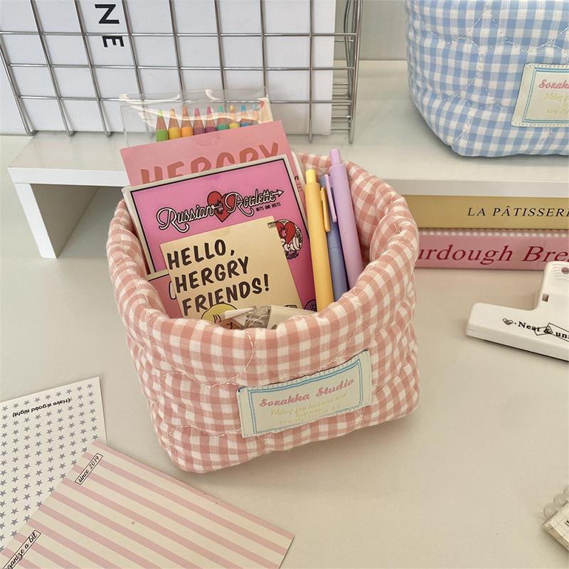 Fresh Plaid Stripe Grid Fabric Storage Basket Household Washable Decorative Bins Ins Stackable Miscellaneous Desk Storage Basket