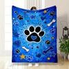 Blue Paw Print & Stars Pattern Flannel Blanket for Bedroom Living Room Sofa and Nap