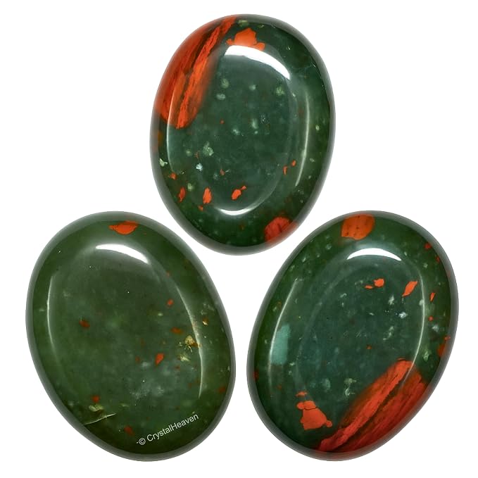 Certified African Bloodstone Crystal Palm Pebbles Stones for Anxiety Stress Relief Massage - AAA Grade Original Healing Gemstone
