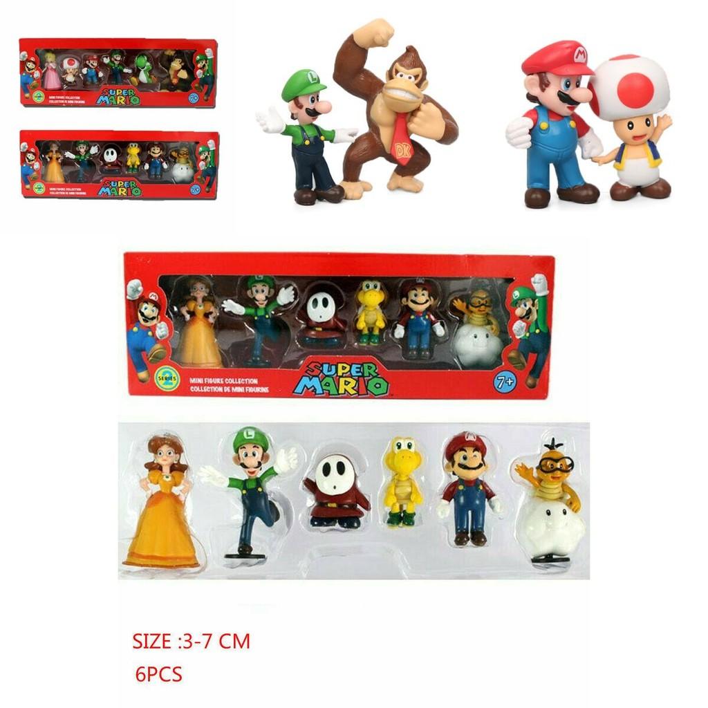 Sechsteiliges Super Mario Bros Actionfiguren-Spielzeugset mit Luigi, Yoshi und Pilz-Sammelfiguren für Kinder