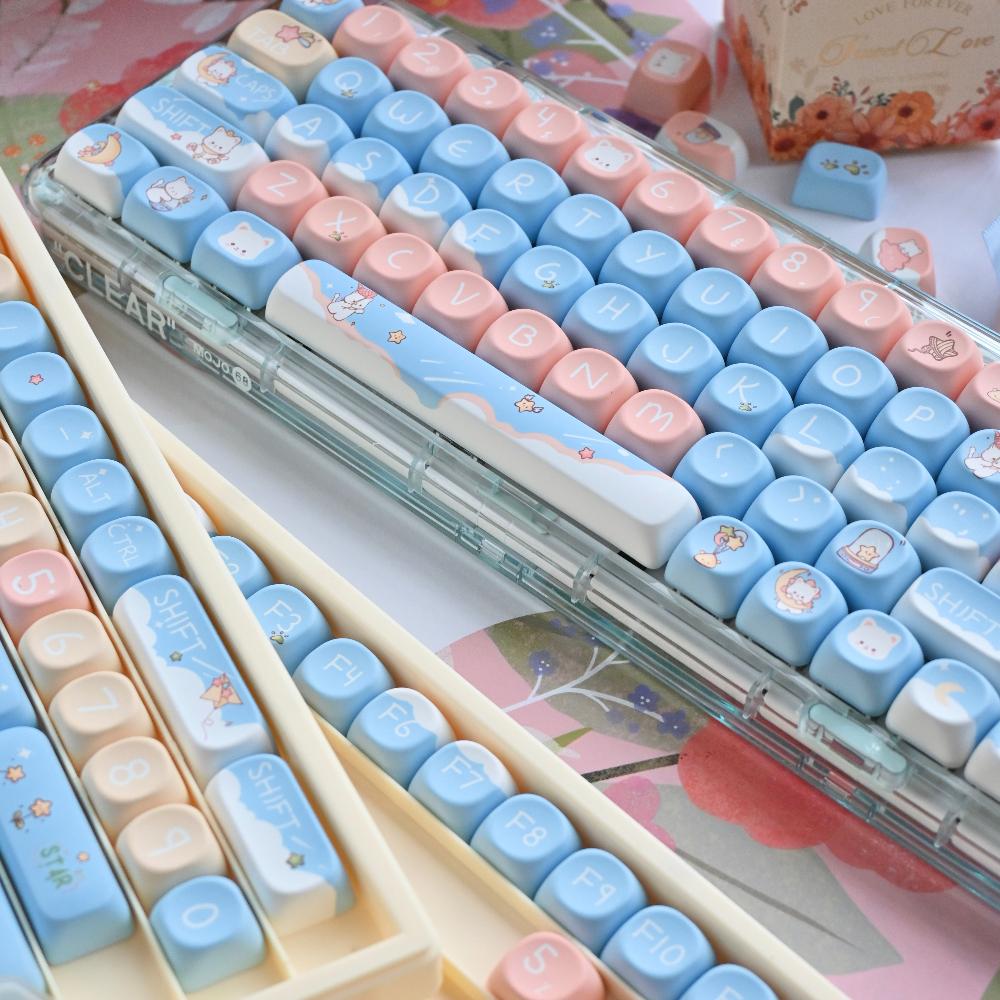 Star Cat Theme Cute Cat Blue Keycap Moa Pbt Keyboard Cap Wooting60139Keys7U/2.75/2.25U Space Bar Alice Layout Keycap