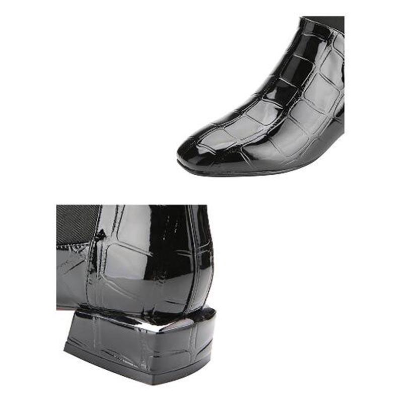 Chelsea Booties Ankle Boots Women Short Patent Leather Thick High Heels Botas Winter Shoes