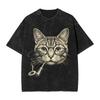 Smoking Cat Funny Washed T Shirts Streetwear Hip Hop Fashion T-Shirts  Tees Tops  Wo 100% Cotton Oversize Graphic Printed