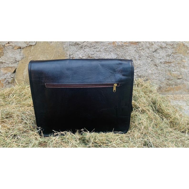 Handamde натуральная кожа винтажная ретро мужская сумка для ноутбука 11 x 15 x 5 in чёрный — фото 2