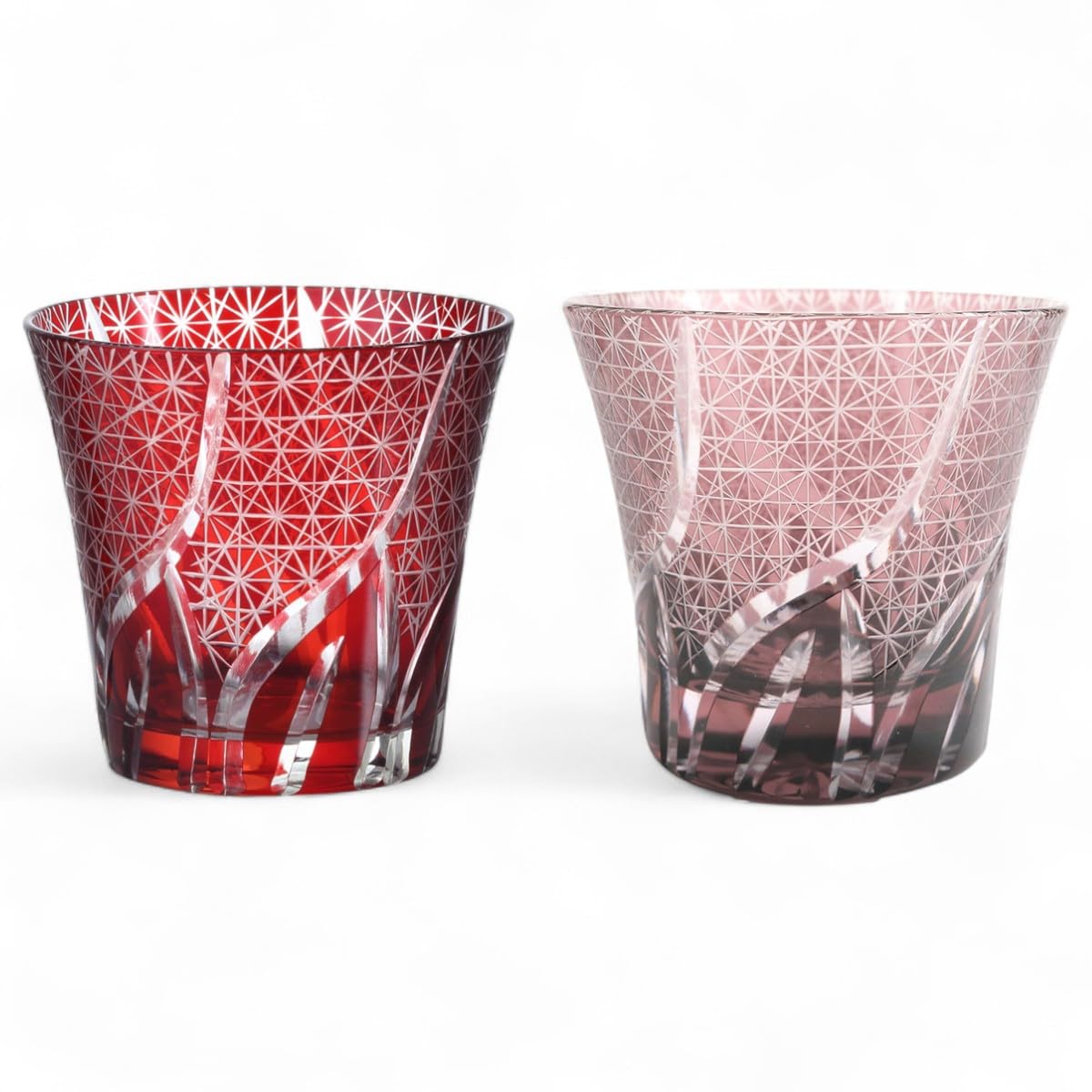 

Mizukage Kiriko Pair Glass Cups 240cc Ranbori Komon Red Purple Bishou Current Model J-kitchens 94xH85mm &