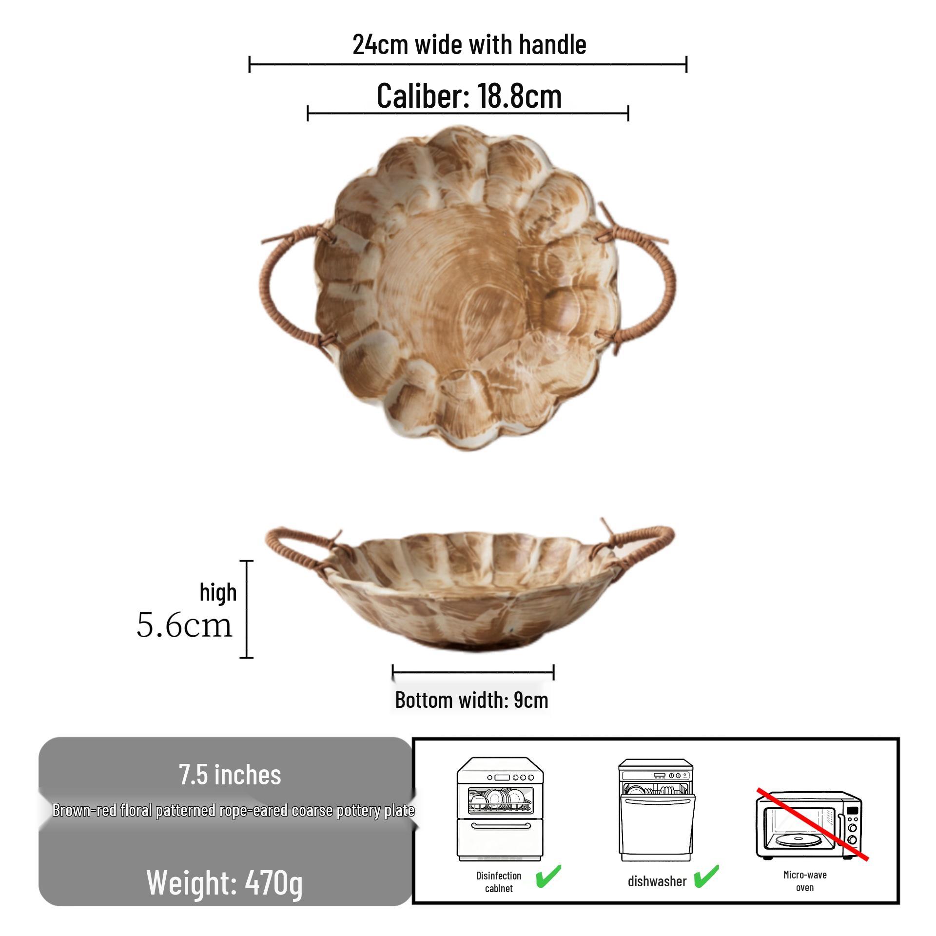 Rustic Ceramic Double-Handled Deep Plate for Salads, Snacks, and Cooking