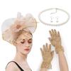 4IN1 Costume Tulle Hair Accessories Fascinator Hat Gloves Necklace Set For Equestrian Event Formal Occasion Dressingup