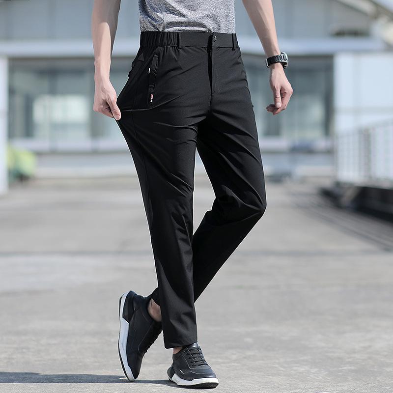 Men's Breathable Elastic Quick-Dry Ice Silk Pants - Loose Fit, Plus Size, Summer Fashion Casual Long Pants