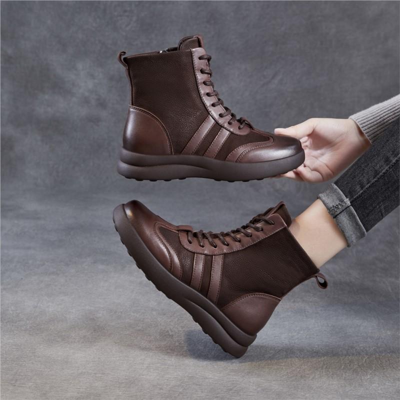 Johnature Genuine Leather Women's Boots Casual Versatile Round Toe Soft Soled Short Boots