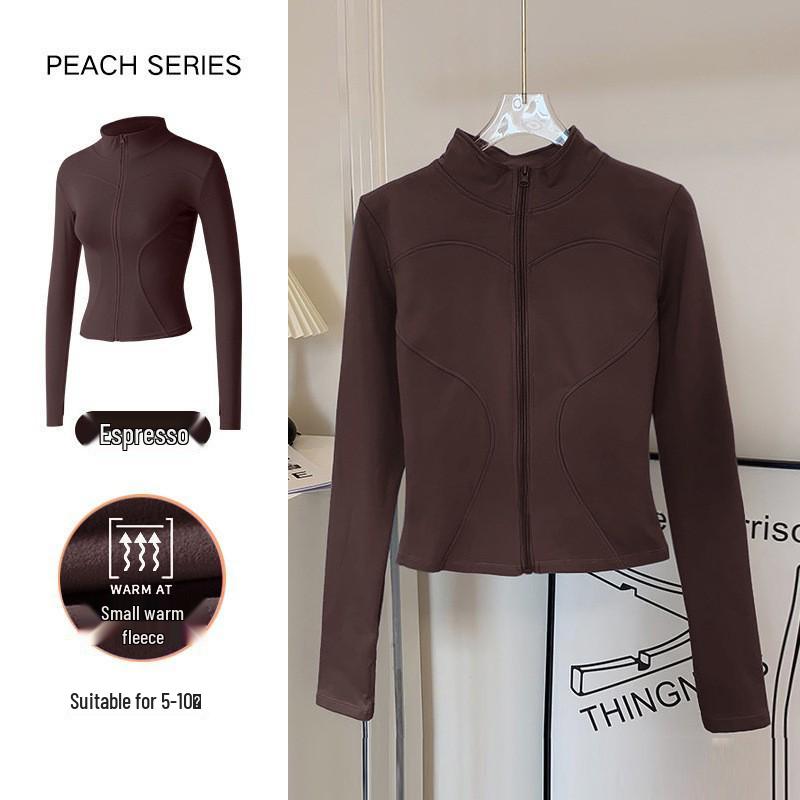 Women's Autumn Stand Collar Pilates Yoga Jacket: Plus Velvet, Quick Dry, Long Sleeve, Zipper Fitness Top for Running and Active Wear