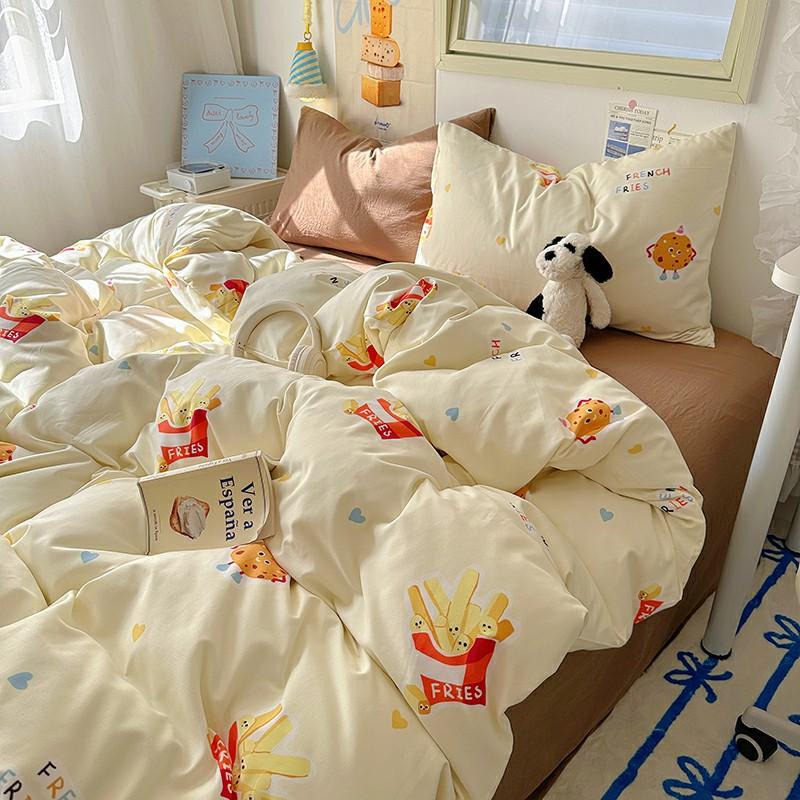 INS Cartoon Pattern Bedding Set For adults kids Fluffy pink lovely Flat Sheet With Pillowcases Colorful King Queen Full size