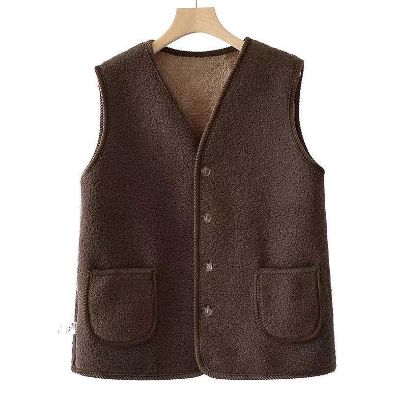 Lamb wool integrated vest velvet thickened warm lady middle-aged mother autumn and winter versatile coat vest