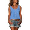 Nueva Camisa de Verano sin Mangas Suelta con Cuello en V para Mujer Color Sólido Botones Chalecos Casuales Talla Grande Blusa Básica Femenina Oficina Simple Moda Elegante Tops sin Mangas