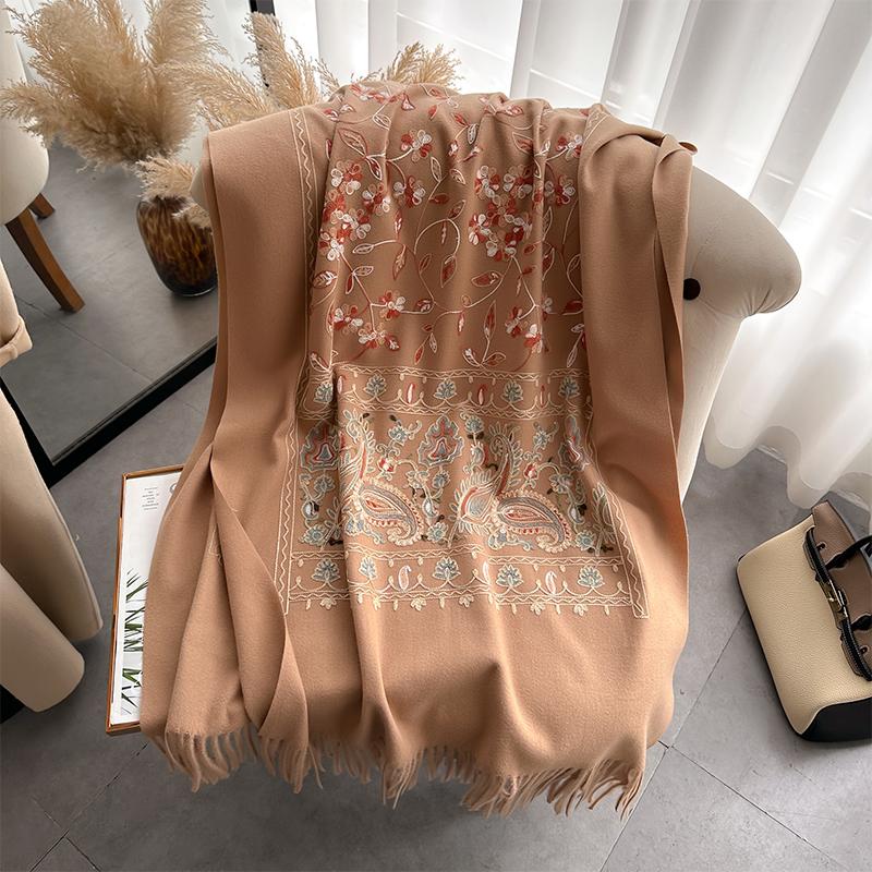 

Luxury Design Winter Embroidery Cashmere Scarves High Quality Women Thicken Wrap Shawl Ladies Warm Wool Pashmina Scarf