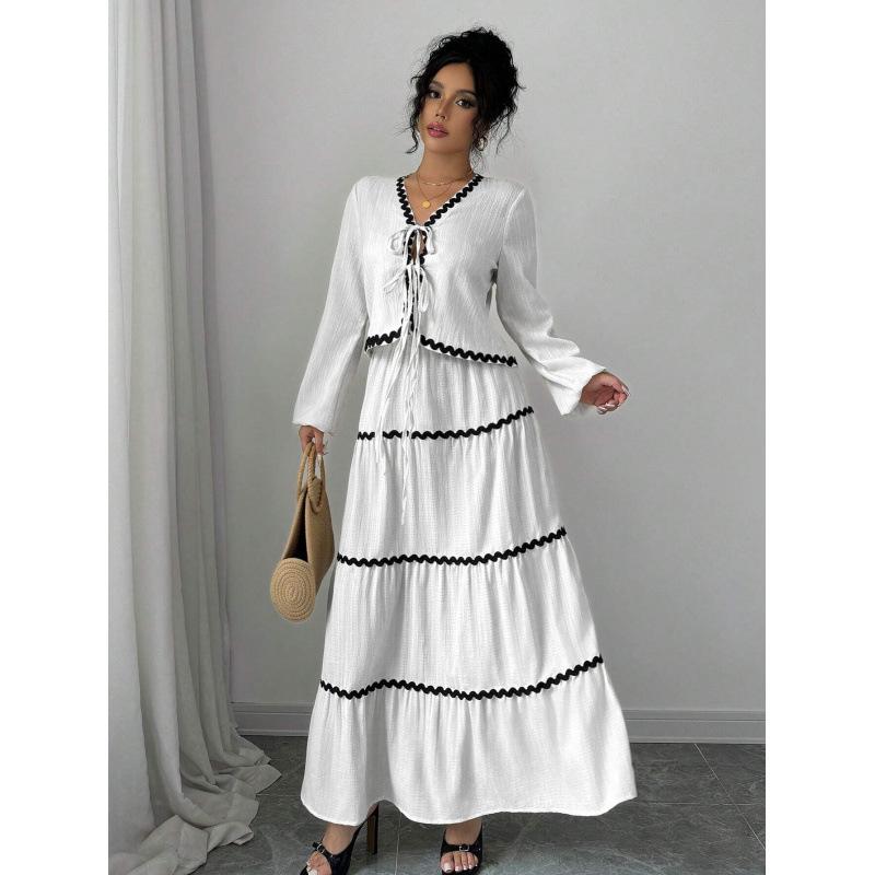 Elegantes Damen-Urlaubs-Stil Langarm Schnür-Rock-Set