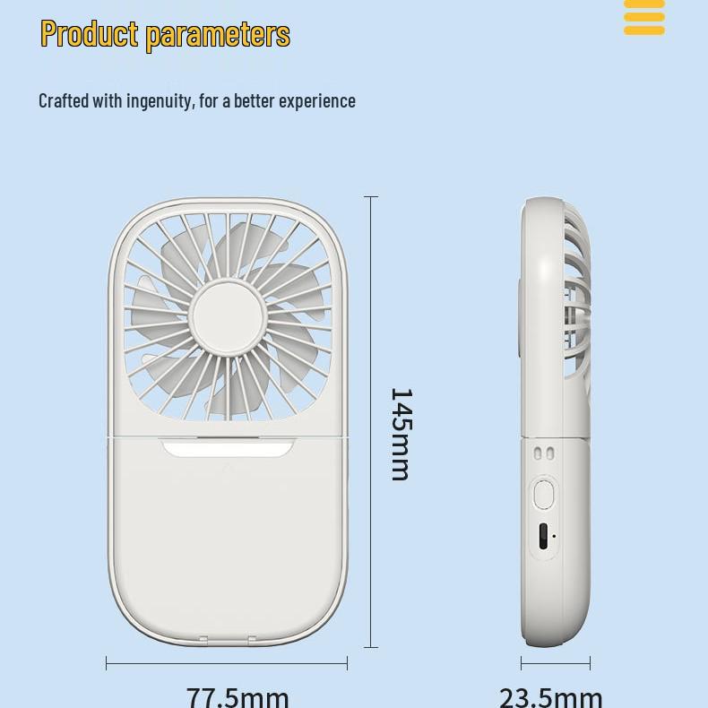 Portable Neck-Hanging Fan with Makeup Mirror, Foldable Phone Holder, and Charging Capability