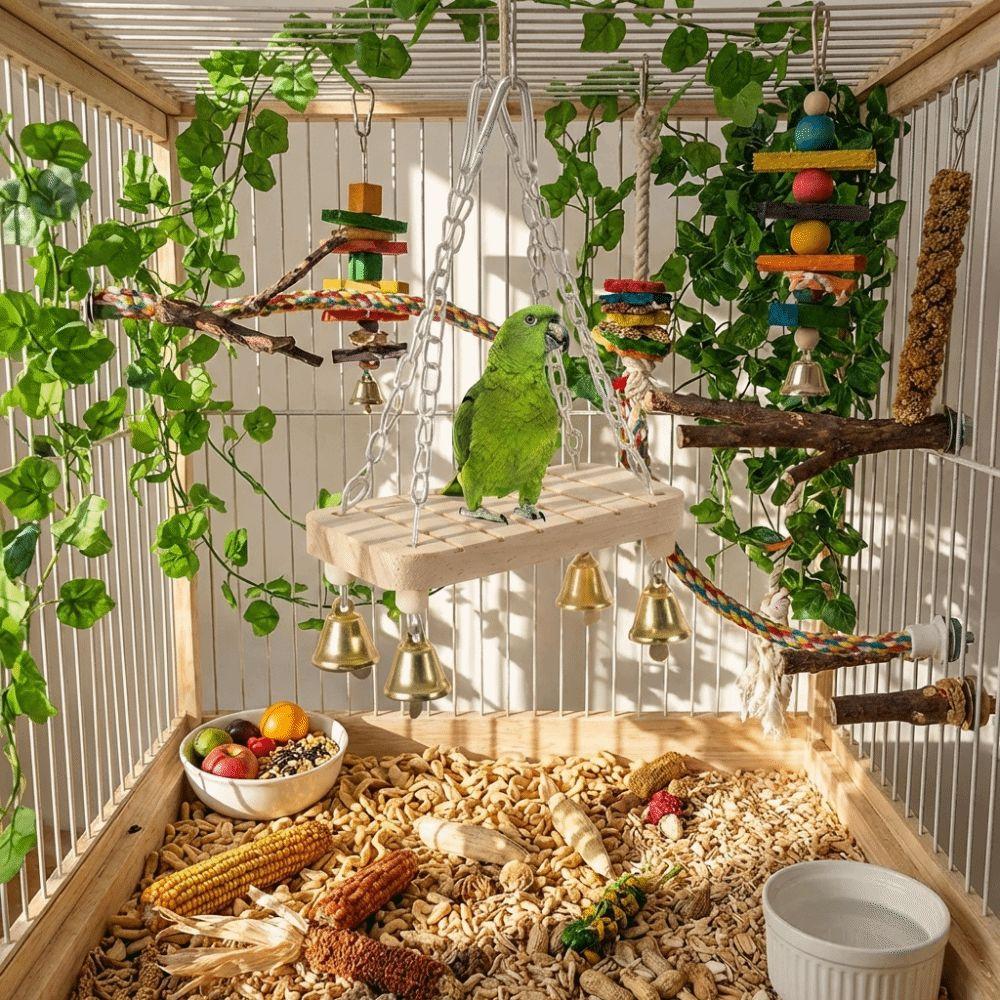 Wear-Resistant Bird Hanging Swing Wooden Bird Toy Hammock  Small Pet Entertainment