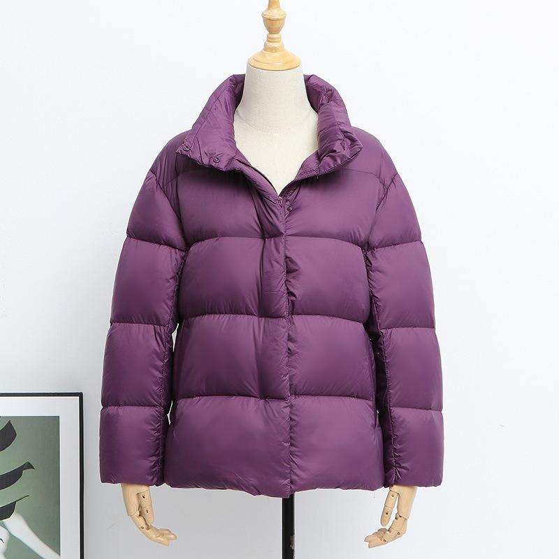 Autumn and Winter Down Jacket Women's Stand-up Collar Short Loose Coat Warm Small White Duck Down Bread Jacket