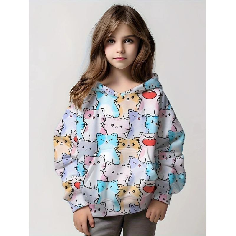 

Толстовка с капюшоном для семьи, родителей и детей с милым котом и 3D-принтом, с длинными рукавами, семейный топ для отдыха с длинными рукавами, любимый узор для малышей 160CM