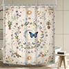 Waterproof Moon Phase Shower Curtain, Polyester Abstract Bohemian Floral Butterfly Design,Star Moon Art,Bath Decor with 12 Hooks