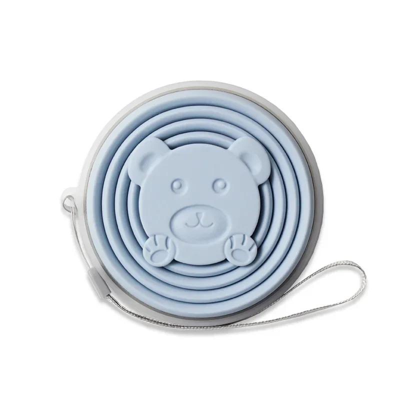180ml Outdoor Silicone Folding Cup Travel Casual Mug Cartoon Bear Collapsible Reusable Drinking Cup with Lids Retractable Cups