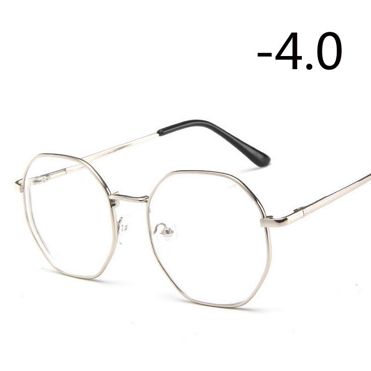 Polygonal Women Men Myopia Glasses With Degree Retro Metal Student Shortsighted Prescription Eyeglasses 0 -0.5 -0.75 To -4.0
