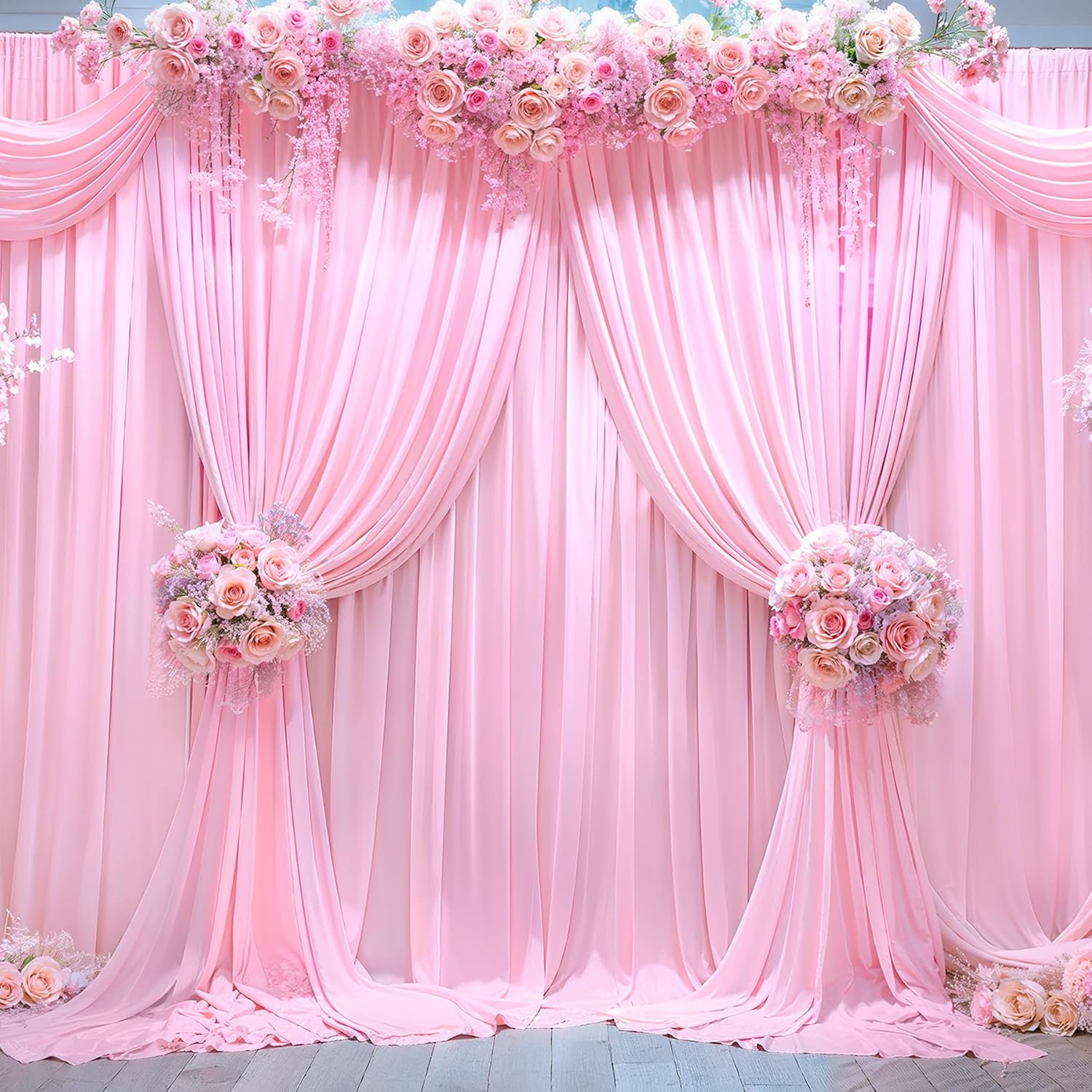 

Backdrop Curtains for Parties, Wrinkle Free 2 Panels Photo Backdrop Drapes Back Drop Cloth for Wedding Birthday Background Decor 2 Panels W75xH300cm&Rod Pocket рожевий