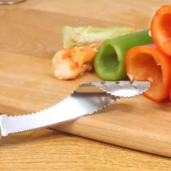 2Pcs Chili Pepper Core Remover Spiral Tooth Descaling Machine Easy Grip Kitchen Cutter Slicer for Peppers Cucumbers Bitter Melon