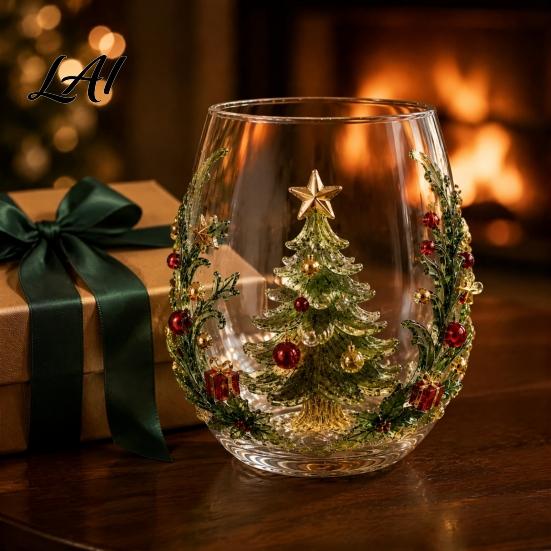 Festliche Feiertagstrinkware Weihnachten 3D Glasbecher Weihnachtsmann Schneemann Baum Skulpturierte Tasse Hitzebeständiger Becher Dekoratives Trinkgeschirr Geschenk für