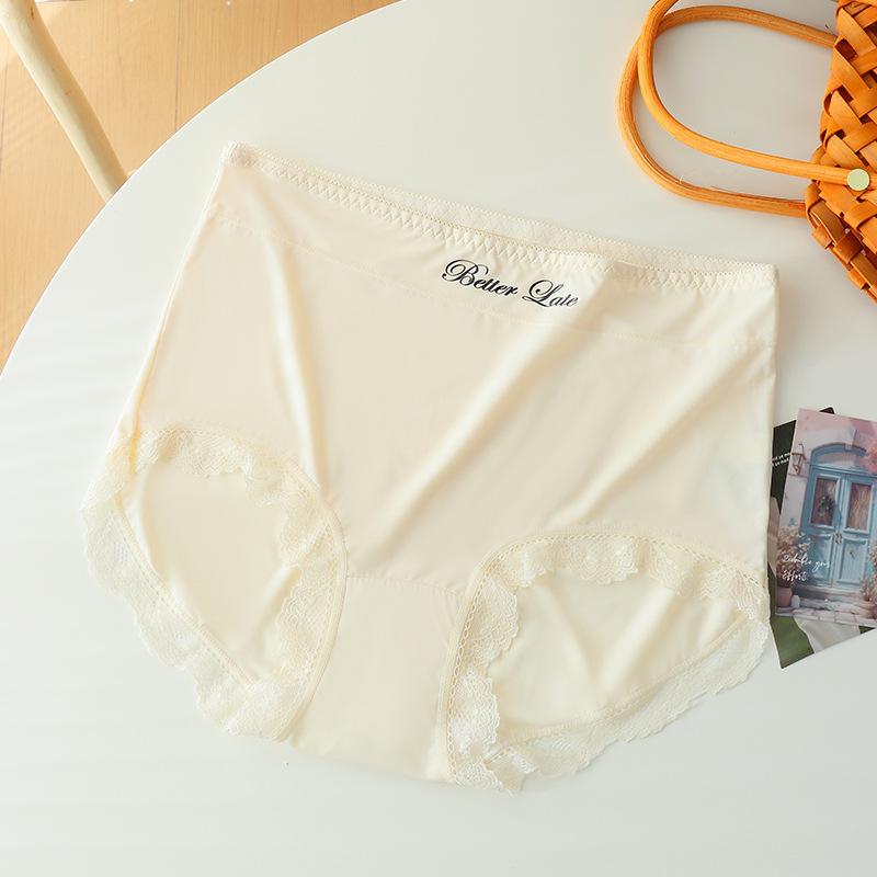 Ladies Summer Light and Thin Pure Lace No Trace Ice Silk Pure Cotton Crotch Breathable High Waist Close Belly Flat Angle Briefs