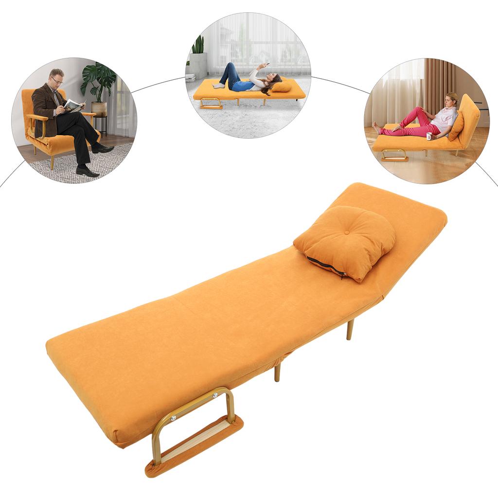 68x190cm Convertible Iron Sofa Bed,Orange/Off-white/Grey/Green Rectangular Sofa Chair Bed Floor Standing for Indoor Places
