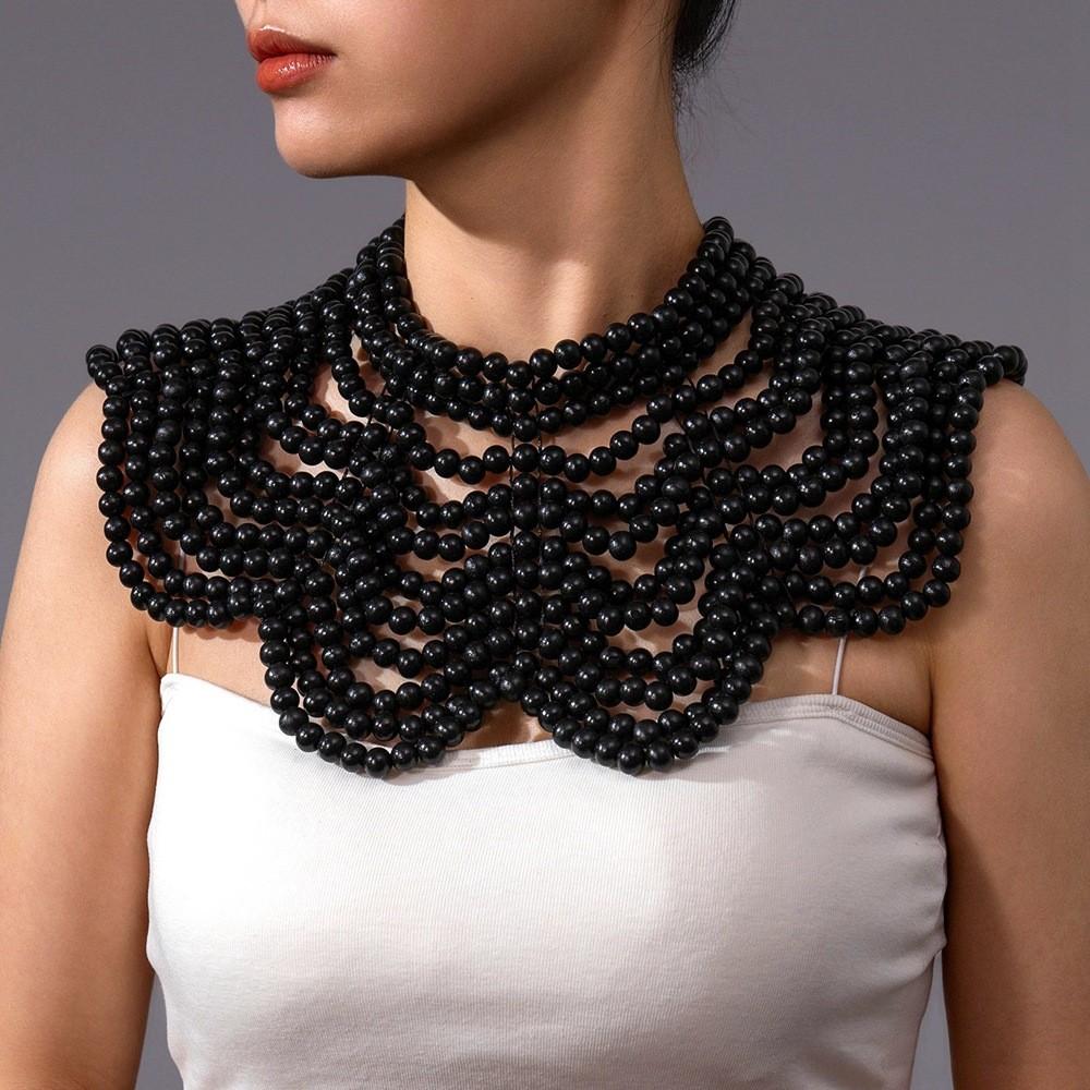 Wooden Handwoven Ethnic Pendant Necklace Shawl Chain Accessory For Women Wear