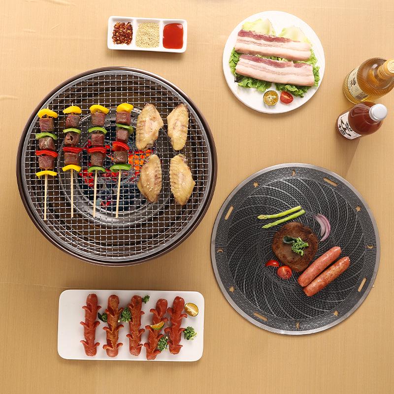 Japanese Non-Stick Charcoal Grill for Camping: Round BBQ Grill & Tea Brewing Stove