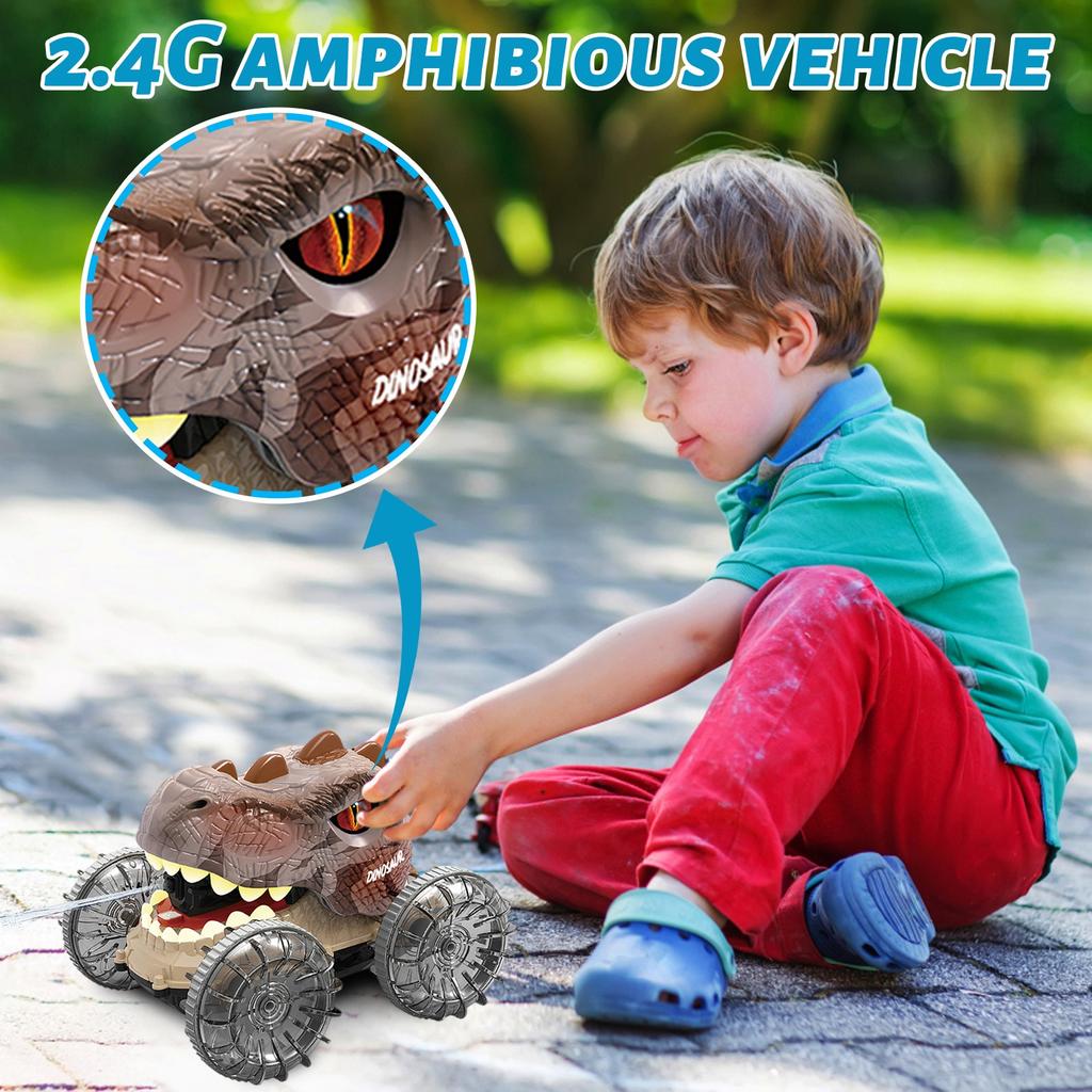 Dinosaur Water Spray Stunt Car, Remote Control Light Wheel Spinning Dancing Car Electric Toy