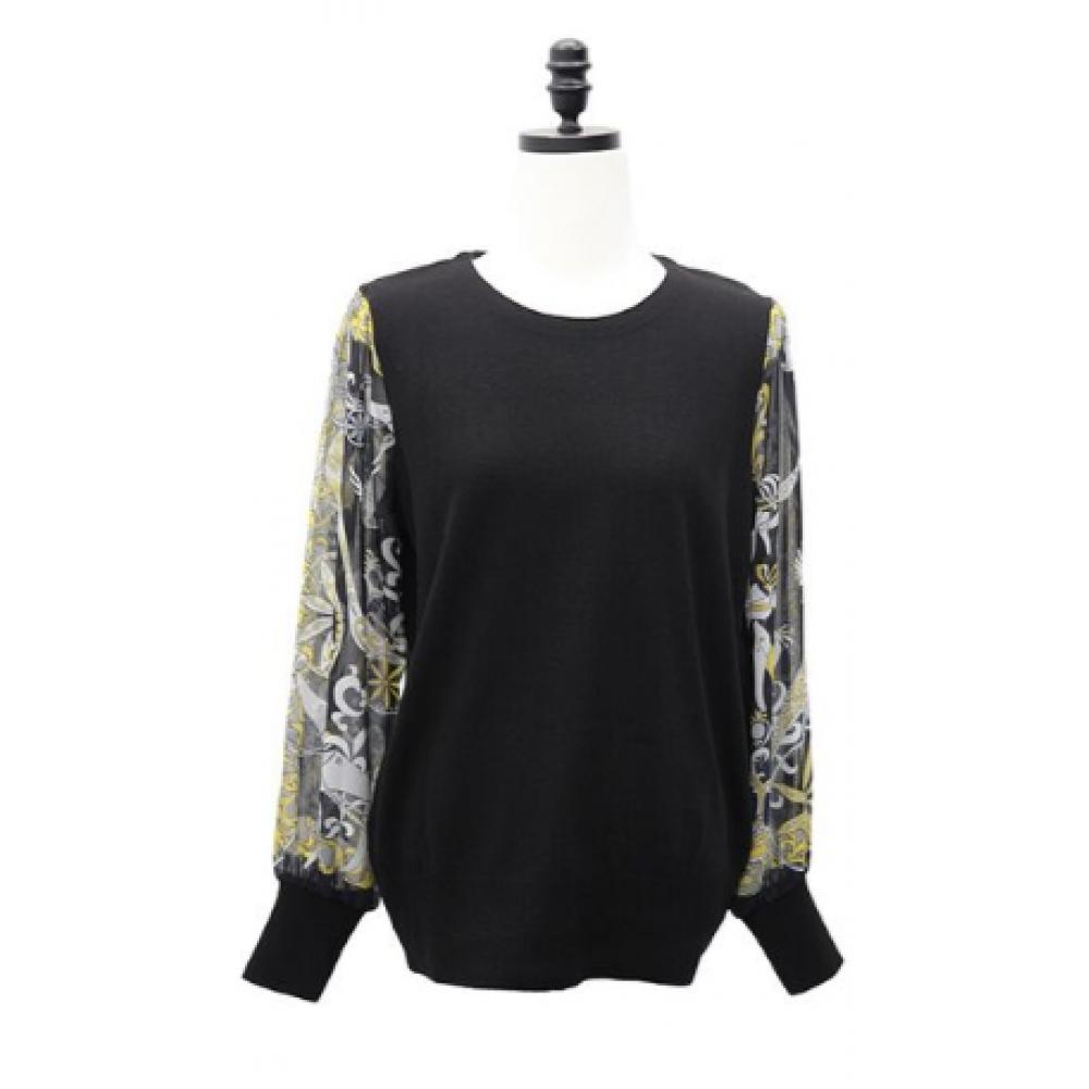 Shiz Madam Guest Look Combi Round Knit With Chiffon Sleeves T57261