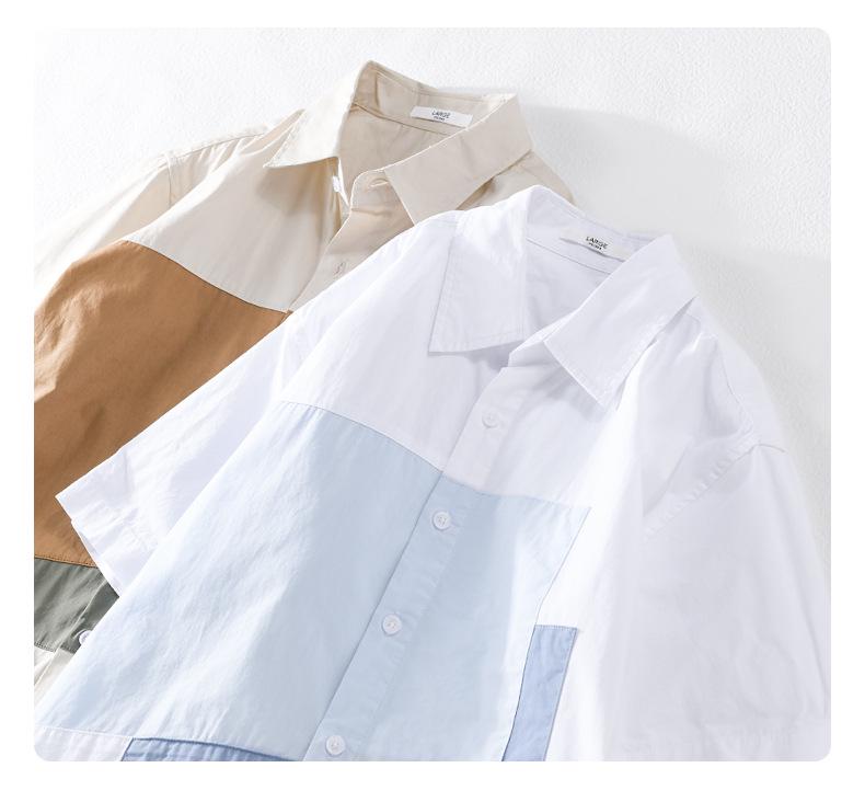 Men's Japanese-Style Summer Color-Block Short-Sleeve Cotton Shirt
