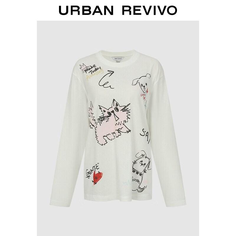UR2026 Women s Hand-Painted Print Loose Long-Sleeve T-Shirt S