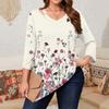 Women's Print Plus Size Tops Hollow V Neck 3/4 Sleeve Shirt Elegant Casual Tops
