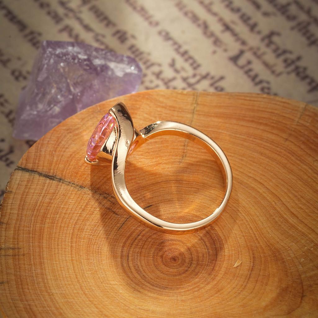 Gorgeous Pink Cubic Zirconia Bridal Wedding Rings for Engagement Party Brilliant Women Fashion Gold Color