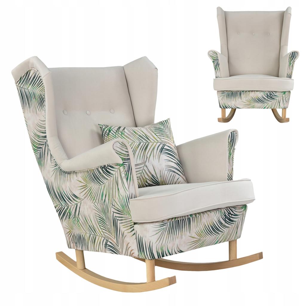Fotel uszak Ari Print Duo bujany skandynawski Family Meble beż liście
