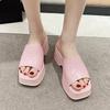 Platform slippers women's summer wear new muffin casual high heel one-word slippers square head fashion sandals women's shoes