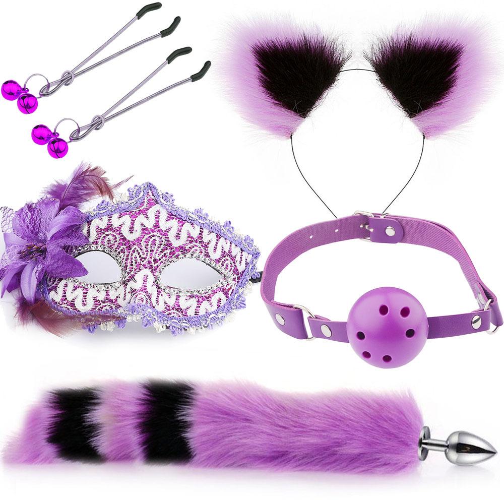Erotic Mask Ear Hairpin Vestibule Anal Plug Female Device Supplies Sm Metal Erotic Set Foxtail Six-Piece Set