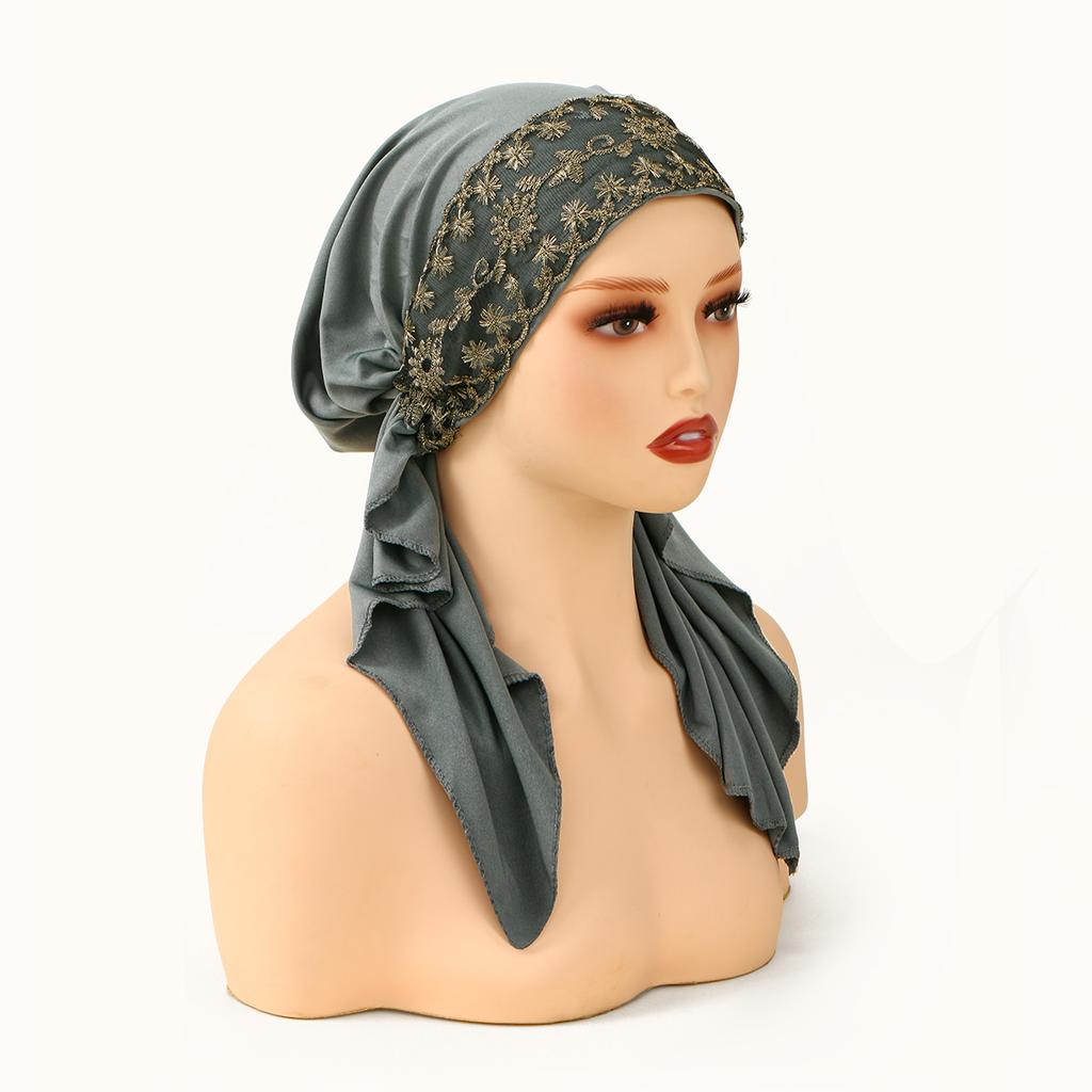 Golden Stripes Elastic Hat Cap For Woman Muslim Hijab Headband Middle East Instant Scarf Hijab Islamic Turban Bandana 20*43Cm